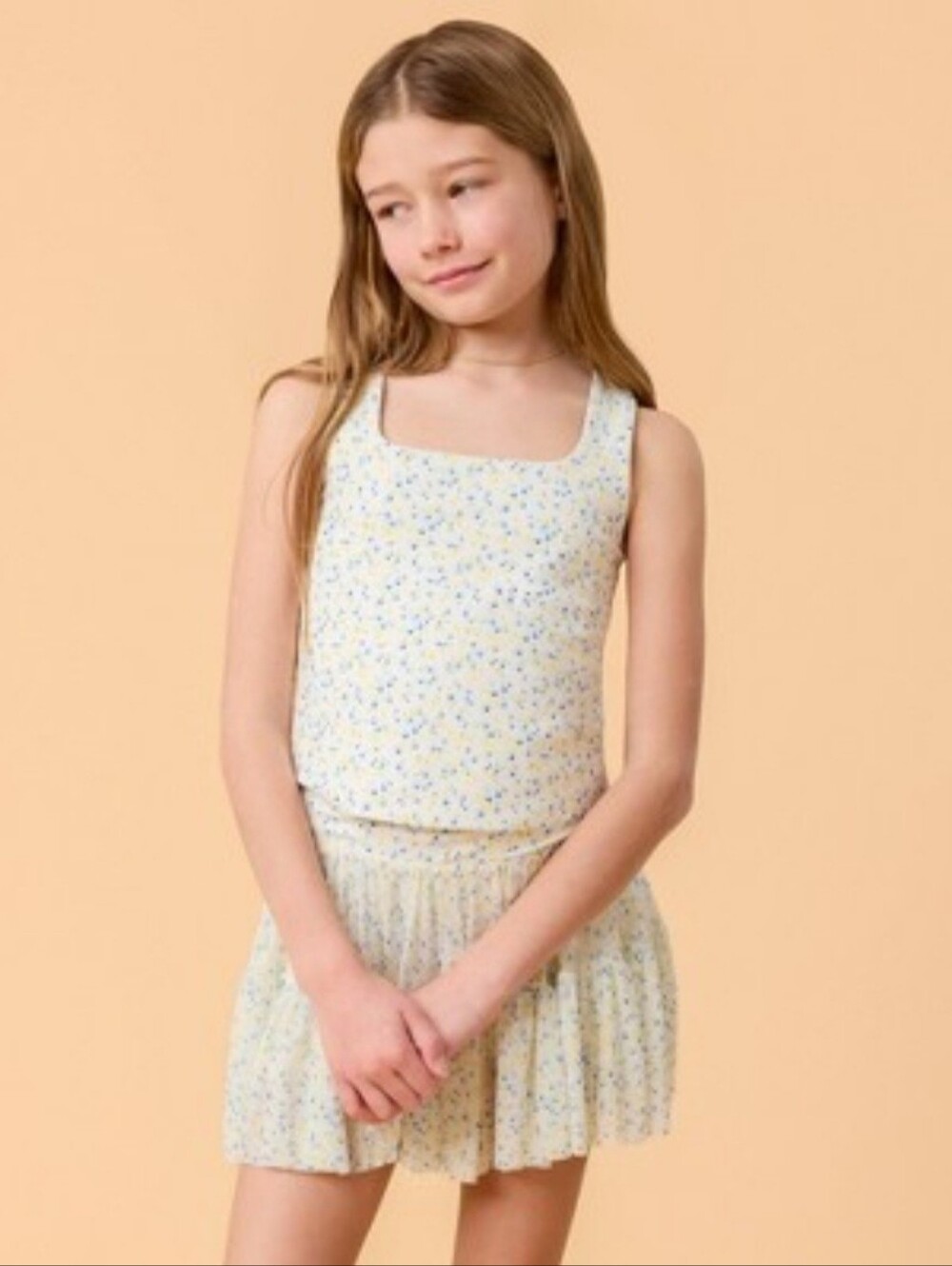 Blogilates Girls' Mommy & Me Ruffle Back Tank Top - White Floral Print S
